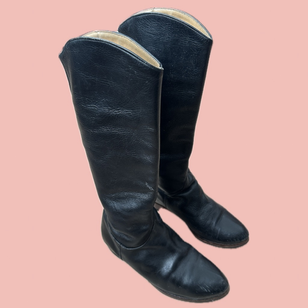 Classic Black Leather Knee-High Heeled Boots